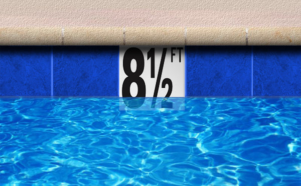 Ceramic Swimming Pool Waterline Depth Marker " 6 " Smooth Finish, 4 inch Font