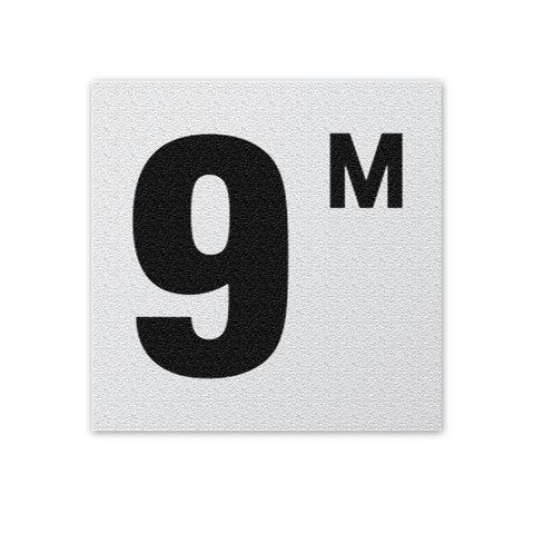Ceramic Swimming Pool Depth Marker "9 M" Abrasive Non Slip Finish 4 Inch Font