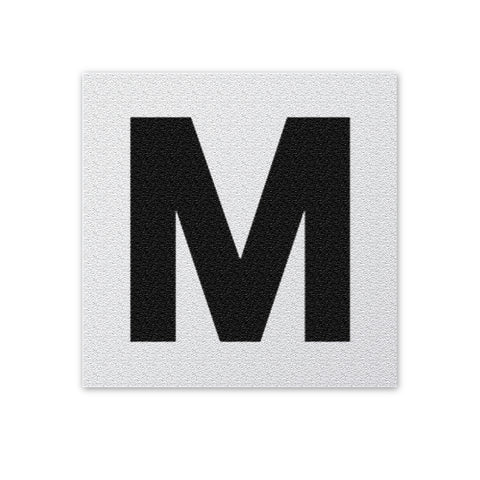 Ceramic Swimming Pool Deck Depth Marker " M " Abrasive Non-Slip Finish, 4 inch Font