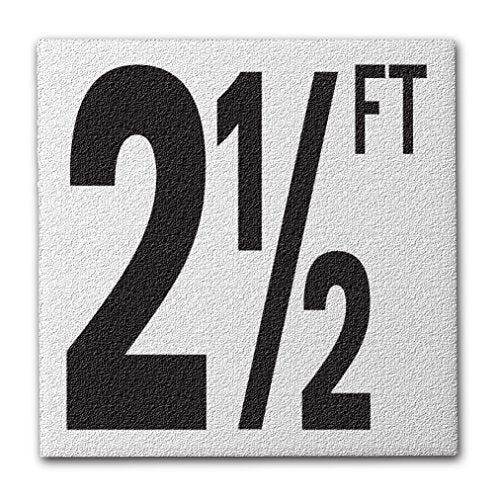 Ceramic Swimming Pool Deck Depth Marker "2 1/2 FT" Abrasive Non-Slip Finish, 5 inch Font