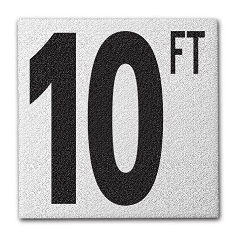 Ceramic Swimming Pool Deck Depth Marker "10 FT" Abrasive Non-Slip Finish, 5 inch Font