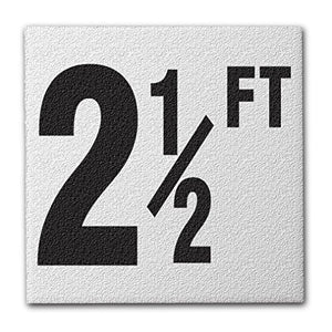 Ceramic Swimming Pool Deck Depth Marker " 2 1/2 FT " Abrasive Non-Slip Finish, 4 inch Font