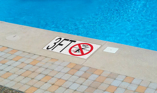 Ceramic Swimming Pool Deck Depth Marker "3 1/2 FT" Abrasive Non-Slip Finish, 5 inch Font