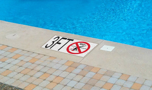 Ceramic Swimming Pool Deck Depth Marker "4 1/2 FT" Abrasive Non-Slip Finish, 5 inch Font