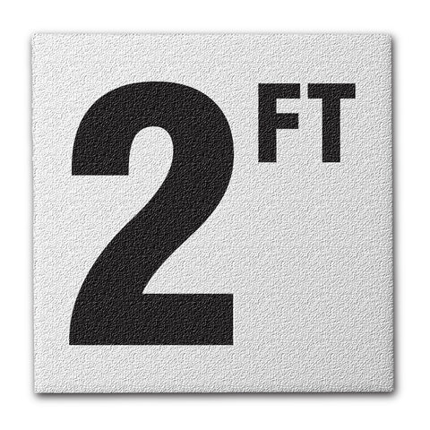 Ceramic Swimming Pool Deck Depth Marker "2 FT" Abrasive Non-Slip Finish, 4 inch Font