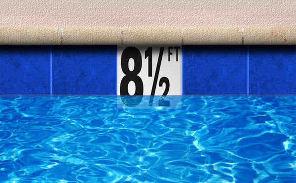 Ceramic Swimming Pool Deck Depth Marker " 0 IN" Abrasive Non-Slip Finish, 5 inch Font